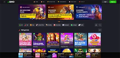 Asino Casino online casino - Official logo, game selection screenshots, welcome bonus promotions and user interface preview