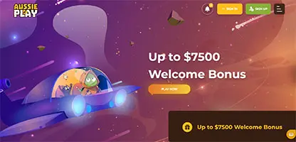 Aussie Play Casino online casino - Official logo, game selection screenshots, welcome bonus promotions and user interface preview