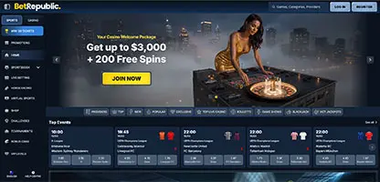 Bet Republic Casino online casino - Official logo, game selection screenshots, welcome bonus promotions and user interface preview
