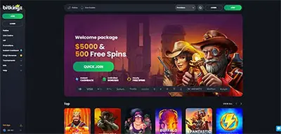 Bitkingz Casino - Official casino logo, game screenshots and promotional materials featuring welcome bonuses and game selection