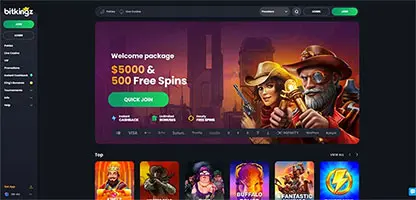 Bitkingz Casino online casino - Official logo, game selection screenshots, welcome bonus promotions and user interface preview