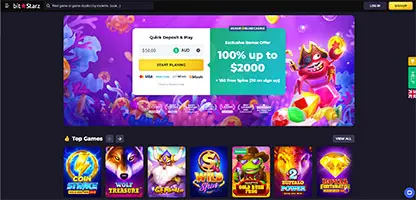 Bitstarz Casino online casino - Official logo, game selection screenshots, welcome bonus promotions and user interface preview