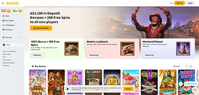 Bulletz Casino - Official casino logo, game screenshots and promotional materials featuring welcome bonuses and game selection