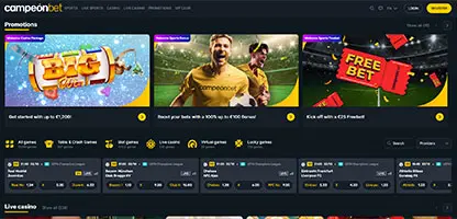 CampeonBet Casino online casino - Official logo, game selection screenshots, welcome bonus promotions and user interface preview