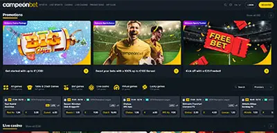 CampeonBet Casino - Official casino logo, game screenshots and promotional materials featuring welcome bonuses and game selection