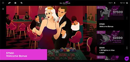 El Royale Casino online casino - Official logo, game selection screenshots, welcome bonus promotions and user interface preview
