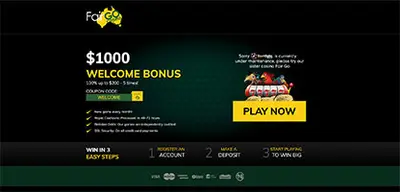 Fair Go Casino - Official casino logo, game screenshots and promotional materials featuring welcome bonuses and game selection
