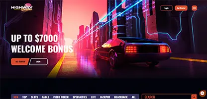 Highway Casino online casino - Official logo, game selection screenshots, welcome bonus promotions and user interface preview