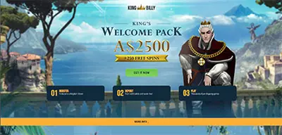 Kingbilly Casino - Official casino logo, game screenshots and promotional materials featuring welcome bonuses and game selection