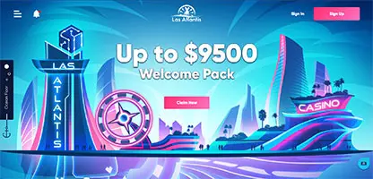 Las Atlantis Casino online casino - Official logo, game selection screenshots, welcome bonus promotions and user interface preview