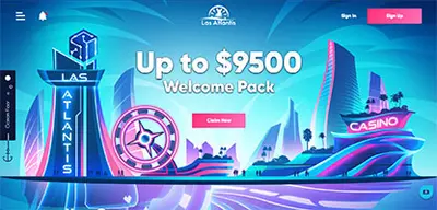 Las Atlantis Casino - Official casino logo, game screenshots and promotional materials featuring welcome bonuses and game selection