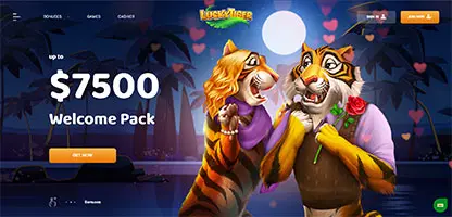 Lucky Tiger Casino online casino - Official logo, game selection screenshots, welcome bonus promotions and user interface preview
