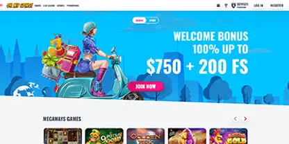 OhMySpins Casino online casino - Official logo, game selection screenshots, welcome bonus promotions and user interface preview