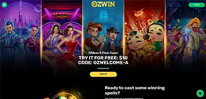 Ozwin Casino online casino - Official logo, game selection screenshots, welcome bonus promotions and user interface preview