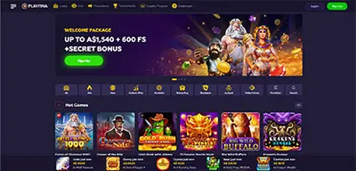 Playfina Casino - Official casino logo, game screenshots and promotional materials featuring welcome bonuses and game selection
