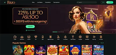 Ritzo Casino - Official casino logo, game screenshots and promotional materials featuring welcome bonuses and game selection