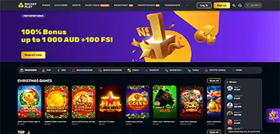 RocketPlay Casino - Official casino logo, game screenshots and promotional materials featuring welcome bonuses and game selection