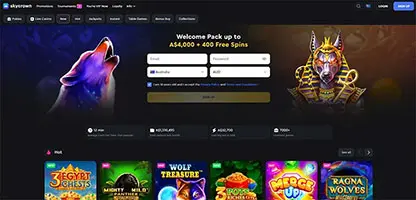 Skycrown Casino online casino - Official logo, game selection screenshots, welcome bonus promotions and user interface preview