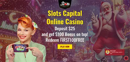 Slots Capital Casino online casino - Official logo, game selection screenshots, welcome bonus promotions and user interface preview