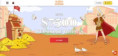 Slots Empire Casino - Official casino logo, game screenshots and promotional materials featuring welcome bonuses and game selection