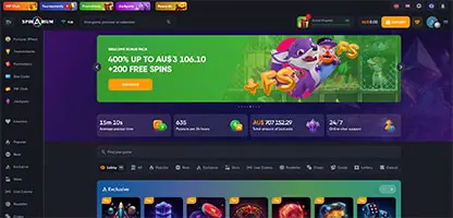 Spinarium Casino online casino - Official logo, game selection screenshots, welcome bonus promotions and user interface preview