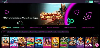 Uptown Pokies Casino online casino - Official logo, game selection screenshots, welcome bonus promotions and user interface preview