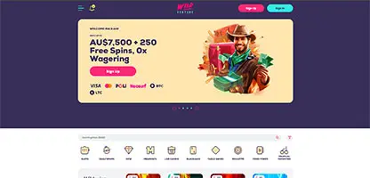 Wild Fortune Casino online casino - Official logo, game selection screenshots, welcome bonus promotions and user interface preview