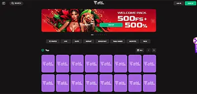 Wild Tornado Casino - Official casino logo, game screenshots and promotional materials featuring welcome bonuses and game selection