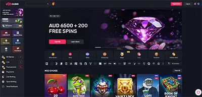 Woo Casino - Official casino logo, game screenshots and promotional materials featuring welcome bonuses and game selection